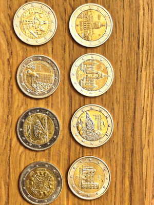 German 2 Euro commemorative coins used, set of 8