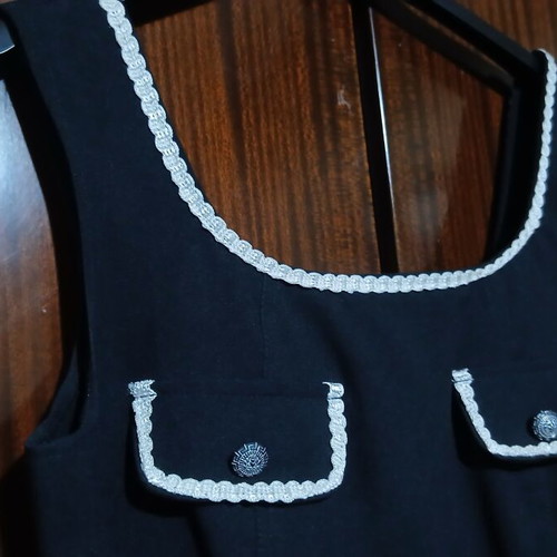 Black Mini Dress Greek Tailoring with White Details size M, like new