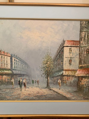 Vintage ελαιογραφία Παρισινή σκηνή δρόμου, σαν καινούργιο, υπογραφή Caroline Burnett