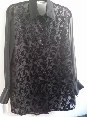Women's transparent shirt embroidered, new, size L, black