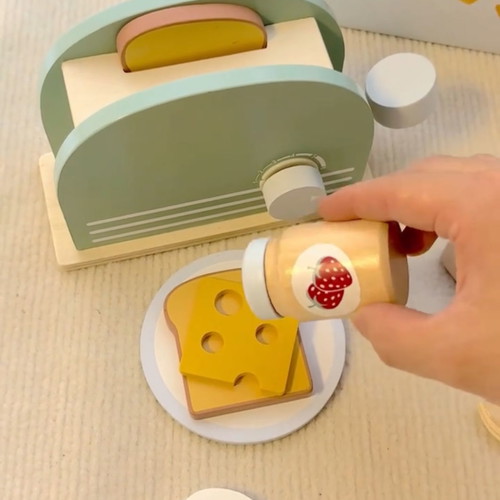 Wooden Play Set Pop Up Toaster With Accessories New