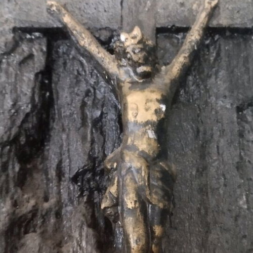 Wall hanging crucifix with bronze Christ figure like new