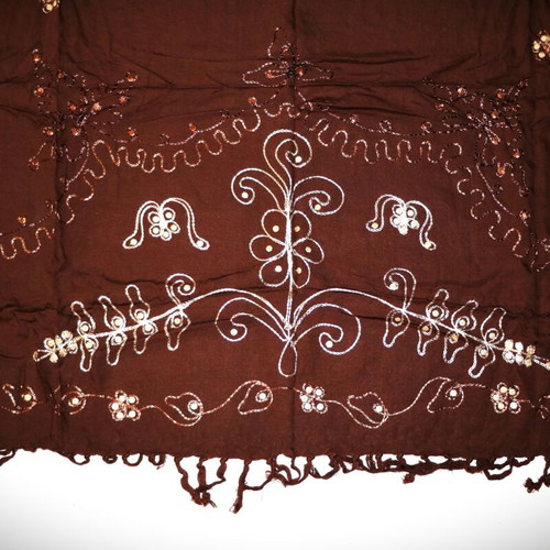 Handmade pareo scarf with sequins silk and cotton blend