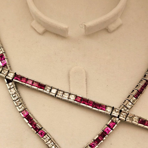 Silver Tennis Necklace and Bracelet 925 set like new with two-color zircon