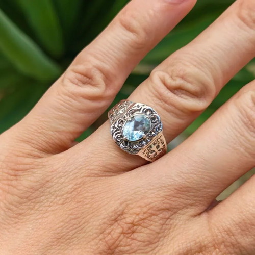 Silver ring with blue topaz new