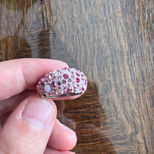 Cocktail ring with pink crystals new, silver tone