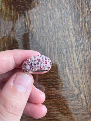 Cocktail ring with pink crystals new, silver tone