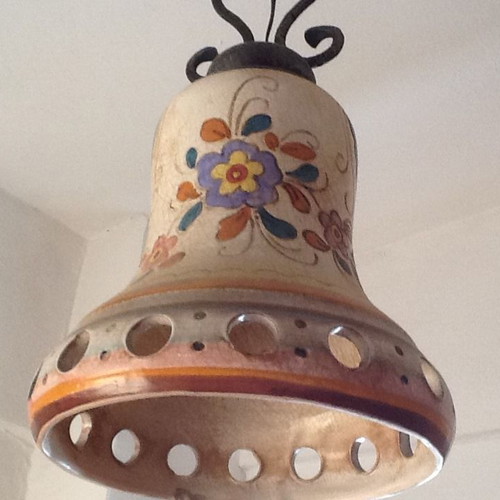 Vintage ceramic handmade ceiling light used with metal details
