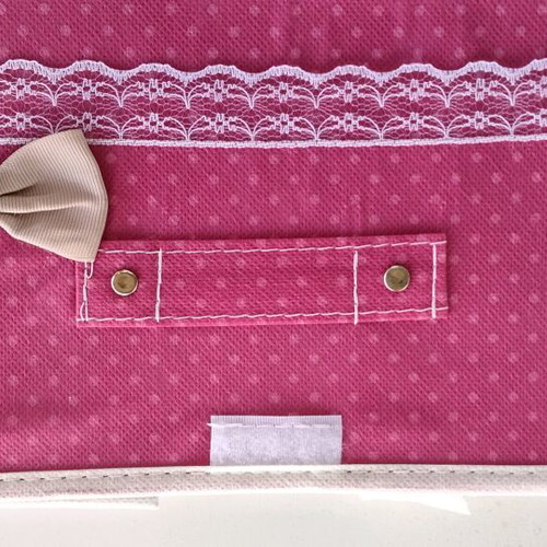 Set of 2 New Fabric Storage Boxes Fuchsia Polka Dot with Bow and Lace 25x15x19