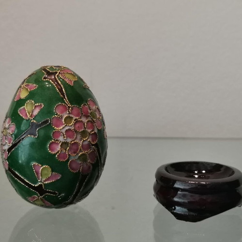 Cloisonne egg vintage decorative used with wooden base