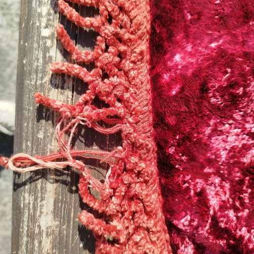 Velvet vintage bedspread with fringes needing repair