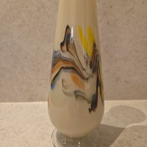 Hand-Blown Glass Design Vase Cream with Colourful Accents 28 cm