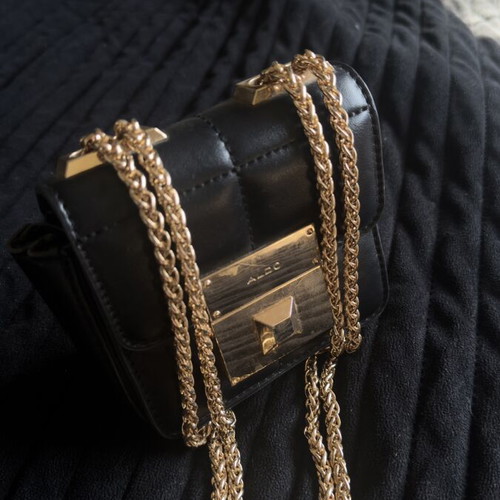 Aldo small black shoulder bag with gold chain used