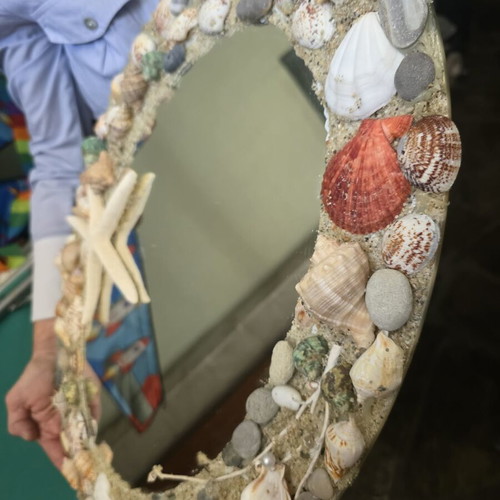 Oval mirror decorated with shells like new, handmade