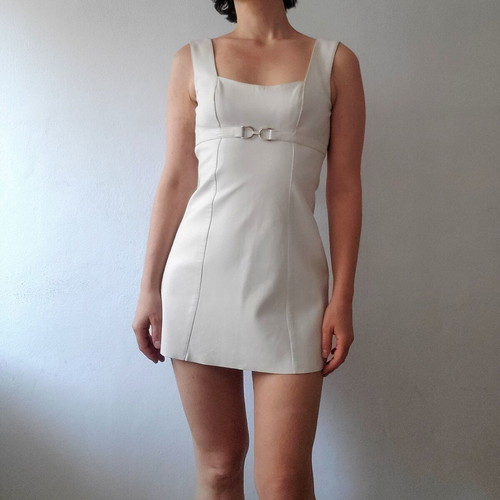 Plein Sud vintage 90s y2k soft grunge preppy buckle leather mini dress like new, white, size M