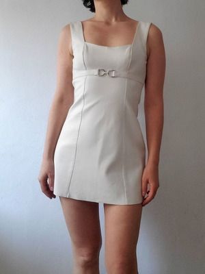 Plein Sud vintage 90s y2k soft grunge preppy buckle leather mini dress like new, white, size M