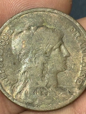 France Copper 10 Centimes 1916 used