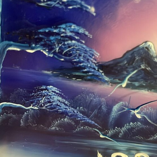 3D painting with two swans on glass like new