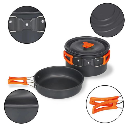 Camping cooking set XXL 15 pieces, anodized aluminum, new
