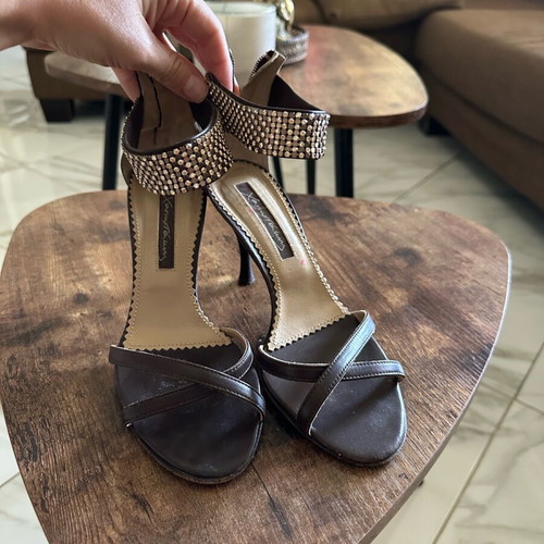 Chaniotakis leather sandals used, brown with rhinestones, size 36