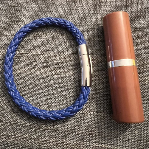 Men's Blue Braided Leather Bracelet with Stainless Steel Clasp 5mm