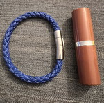 Men's Blue Braided Leather Bracelet with Stainless Steel Clasp 5mm