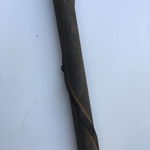 Wooden spear used 1.50 m with metal element and 1970s leather