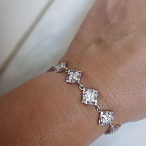 925 silver bracelet with zirconia and steel chain extension up to 19 cm