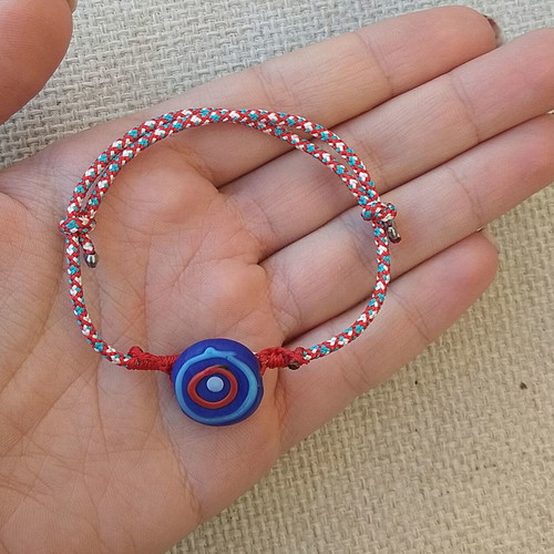 Martis bracelet handmade with cord and polymer clay eye made to order