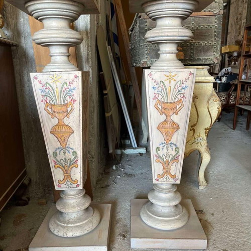 Wooden decorative pedestals refurbished, neoclassical style, pair