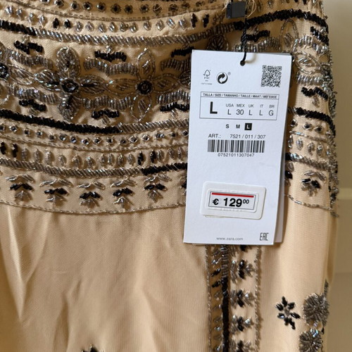 Zara dress with tulle and beads beige large tight fit new