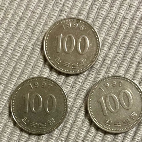 South Korea 100 Won coin used, pack of 3