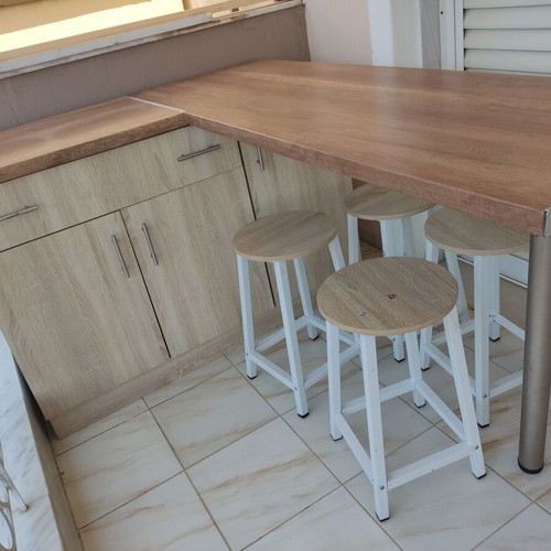 Kitchen island with cabinets and corner table with 4 stools like new
