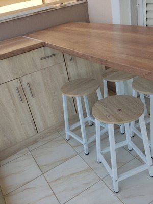 Kitchen island with cabinets and corner table with 4 stools like new