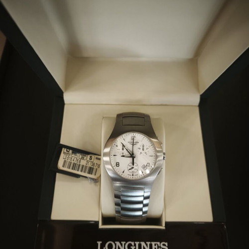 Longines Oposition Chronograph Watch L3.618.4.76.6 New Silver Dial 38mm