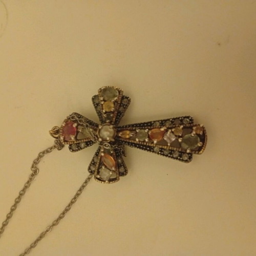 Gold cross 9 carat with pearl and precious stones