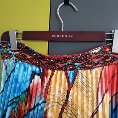 Vintage pleated skirt with embroidered beads size L used, colorful
