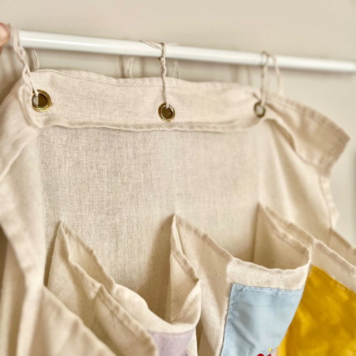 Montessori kids room set like new, cotton storage and wooden hooks