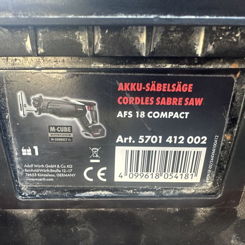 Würth Cordless Reciprocating Saw used with 3 Batteries, Charger and Case