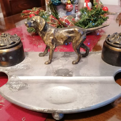 Antique Inkstand (1960's) made of Bronze & Base made of Metal (Weight: 2.600Kg)
