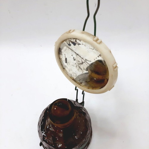 Vintage gas oil lamp from the 60s, used, glass body and brass burner