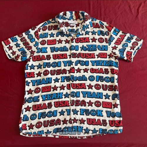 Urban Outfitters men's button-up printed shirt “F Yeah” size M like new, colorful