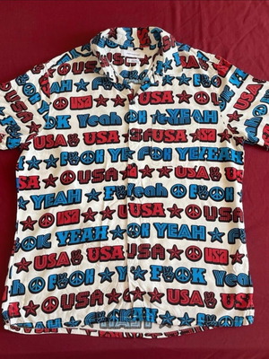 Urban Outfitters men's button-up printed shirt “F Yeah” size M like new, colorful