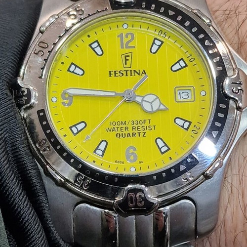 Festina diver wristwatch with Miyota Citizen mechanism like new, yellow and silver