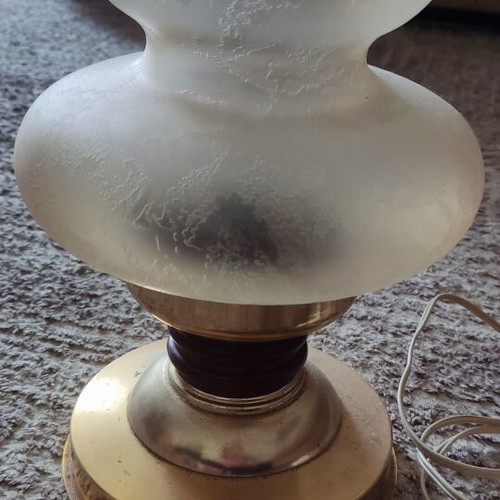 Vintage table lamp with frosted glass and brass base, used, set of 2
