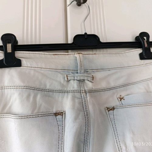 Jeans used with rips in straight leg, XS, white turquoise