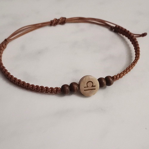 Men's Bracelet with Libra Zodiac Sign new, brown macrame