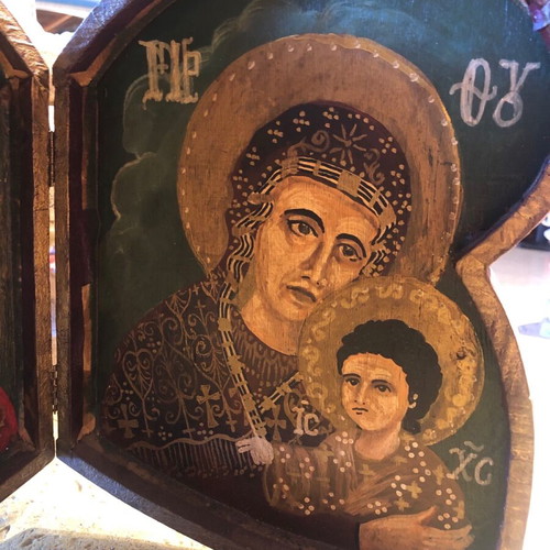Diptych icon with Jesus Christ and Virgin Mary holding child