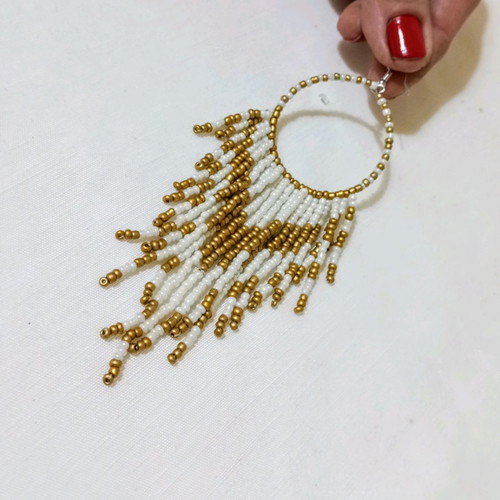 Long boho earrings new with white and gold beads