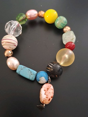 Statement Boho handmade bracelet with turquoise, pearls and Murano glass like new